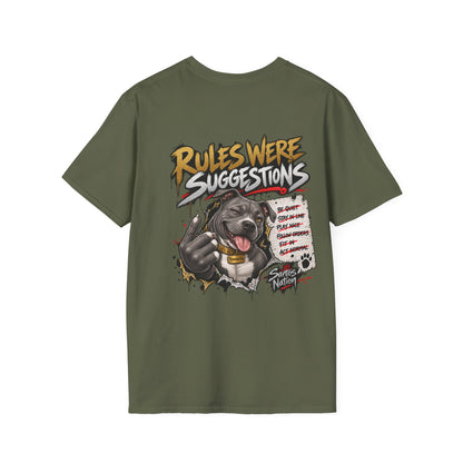 Unchained By Nature Pit Bull Tee — "Rules Were Suggestions" Graphic Shirt